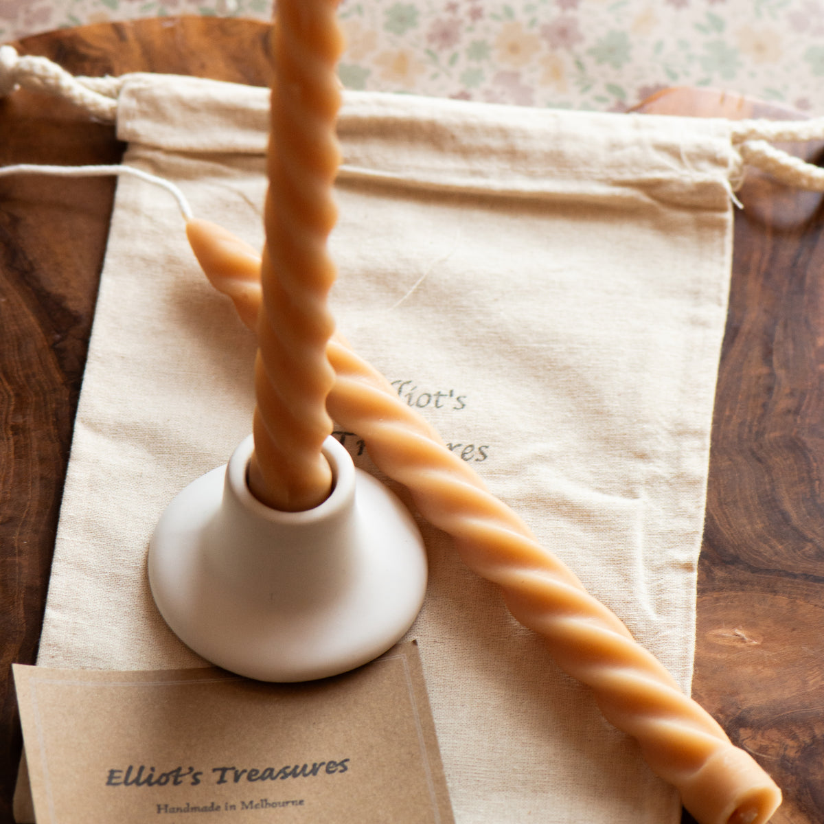 Tall Spiral Beeswax Tapers (Tea) - Set of 2
