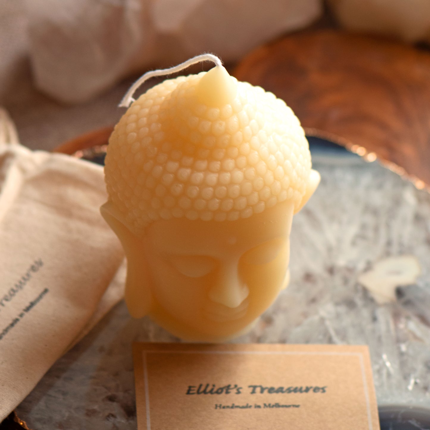 Large Buddha Head Beeswax Candle