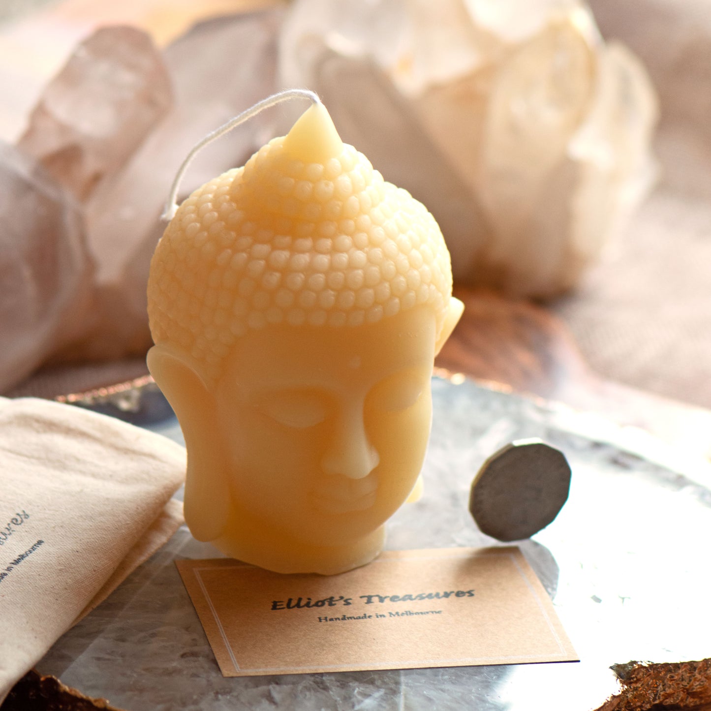 Large Buddha Head Beeswax Candle