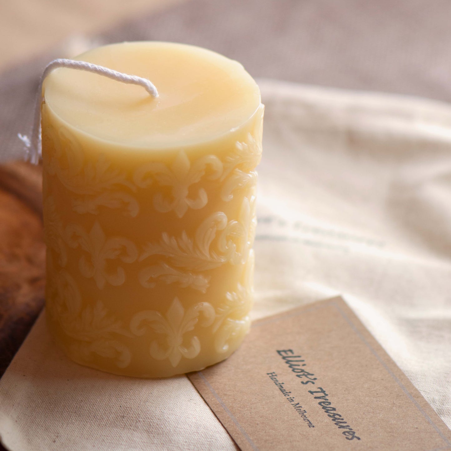 Fleur De Lis Pillar Beeswax Candle