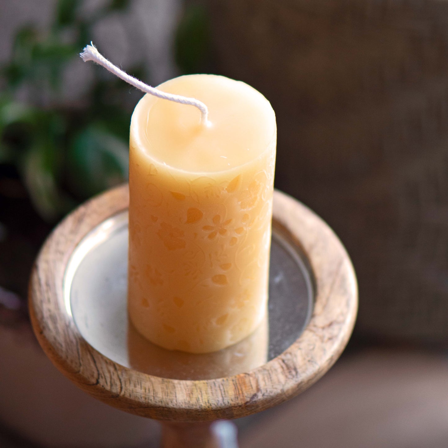 Floral Pillar Beeswax Candle