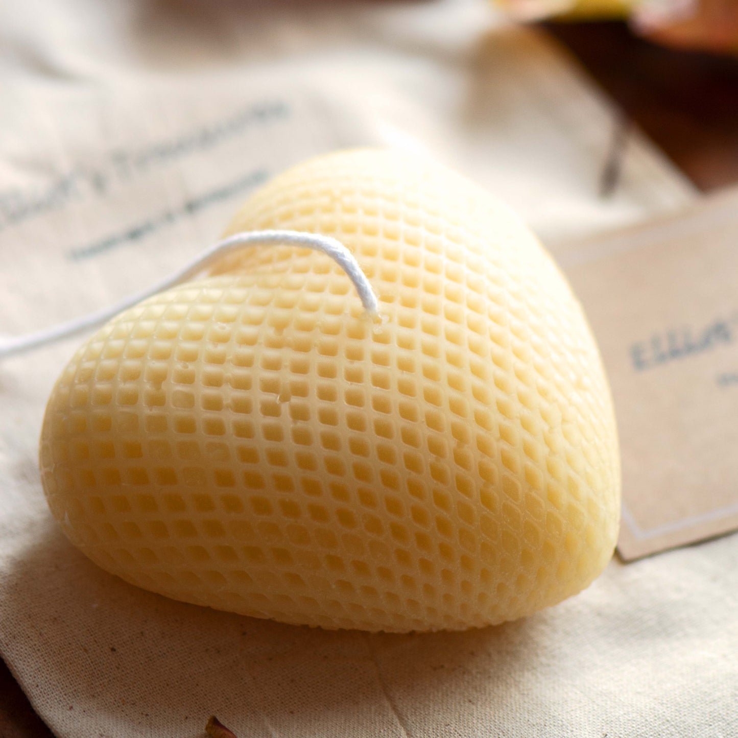 Large Quilted Heart Beeswax Candle