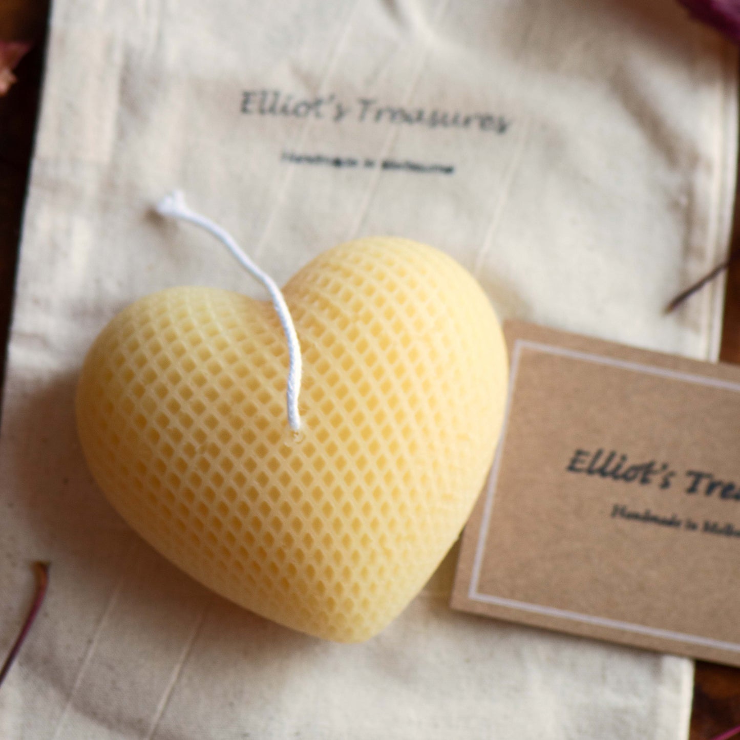 Large Quilted Heart Beeswax Candle