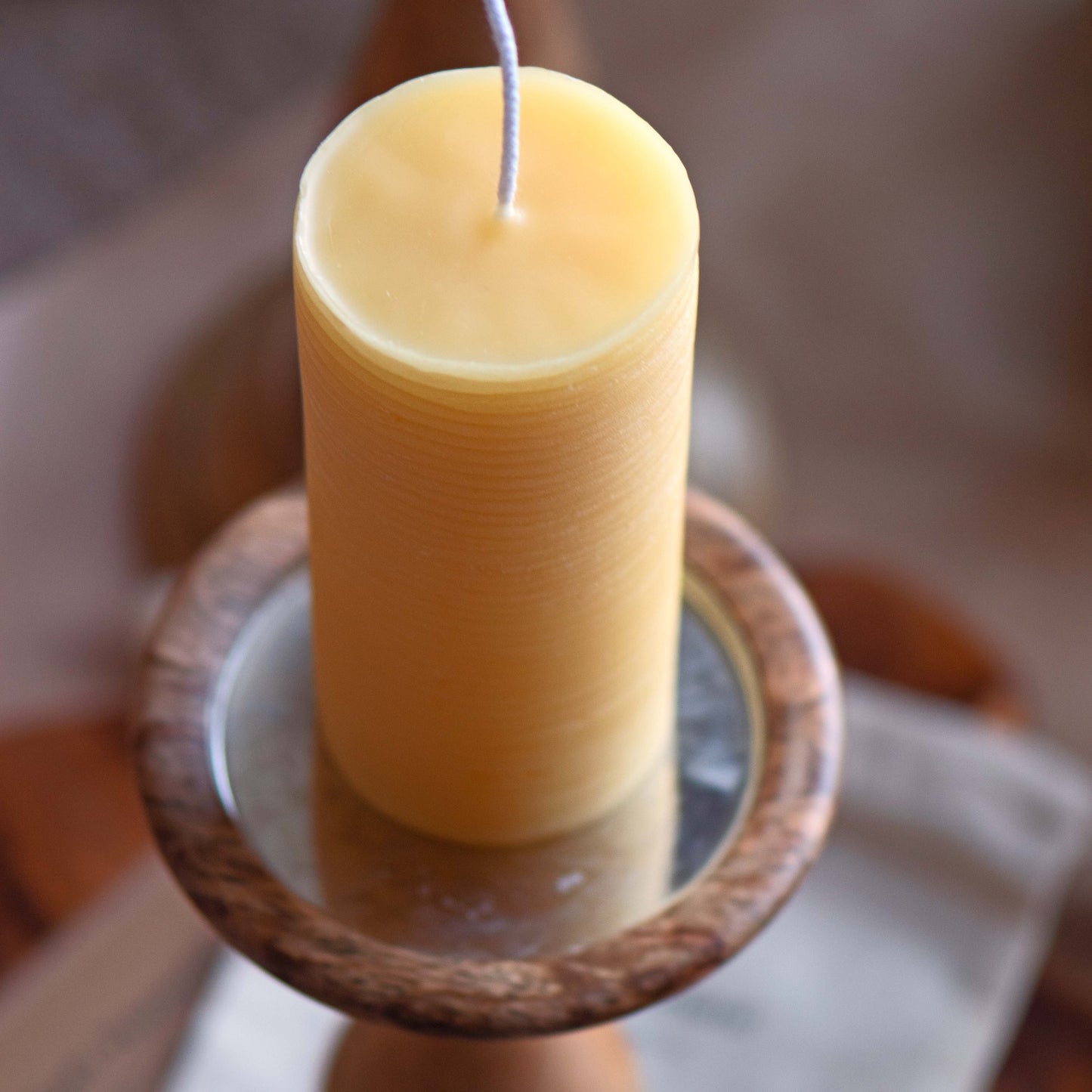 Line Pattern Pillar Beeswax Candle