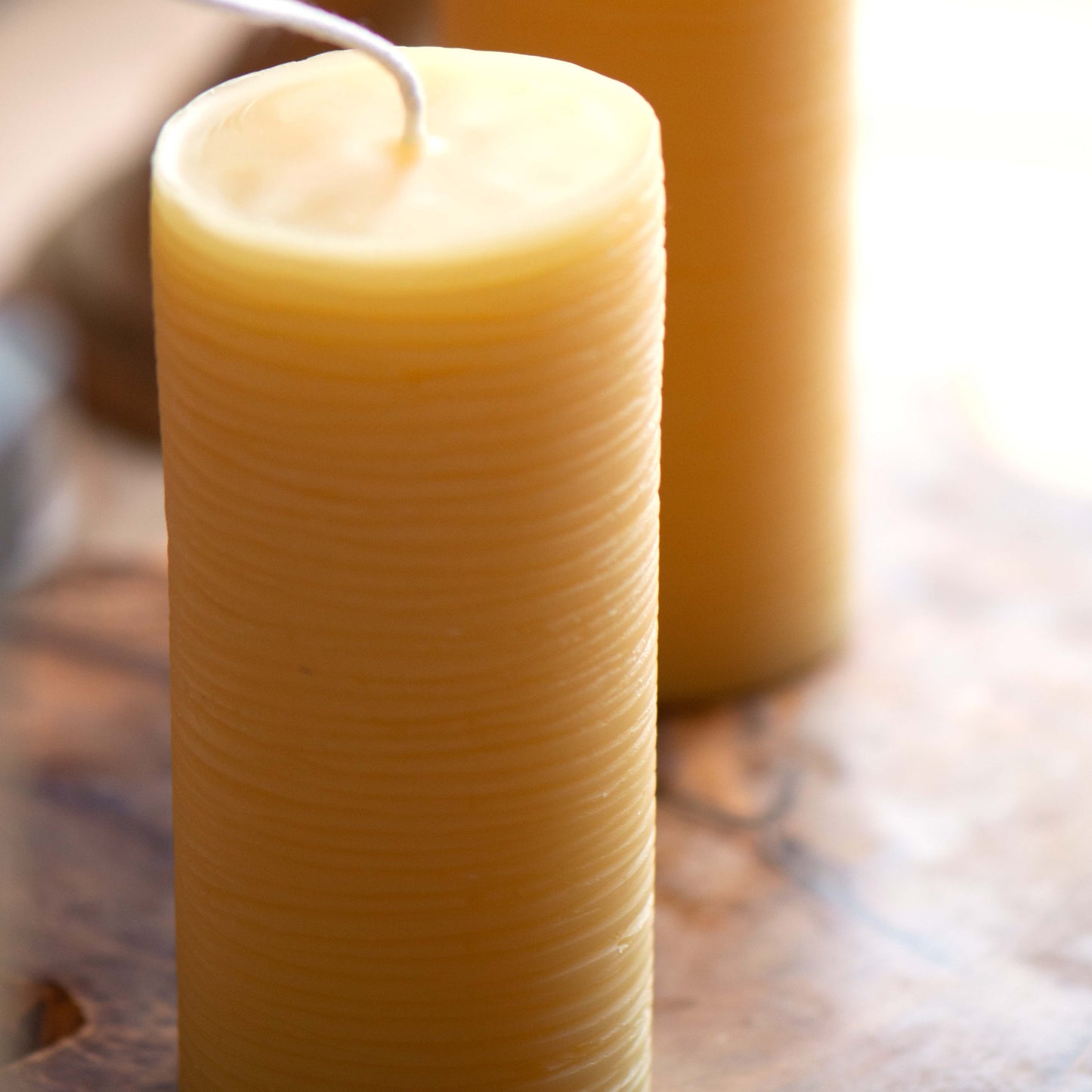 Line Pattern Pillar Beeswax Candle