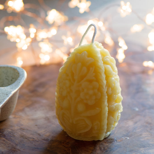 Ornate Carved Egg - Pure Beeswax Candle