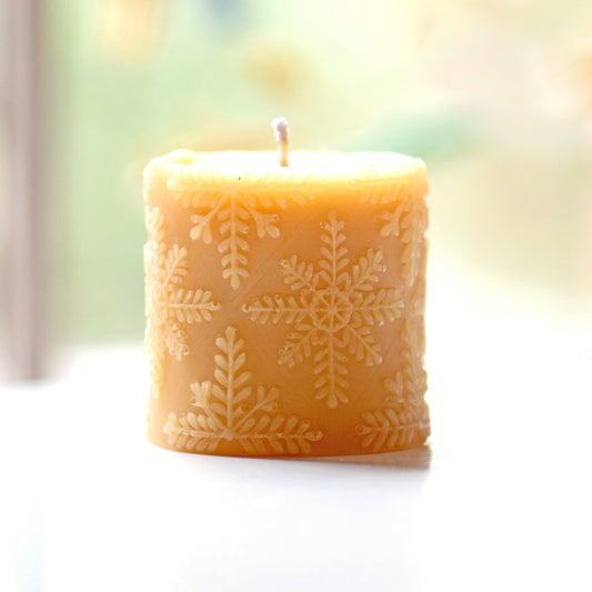 Snowflake Pillar Beeswax Candle