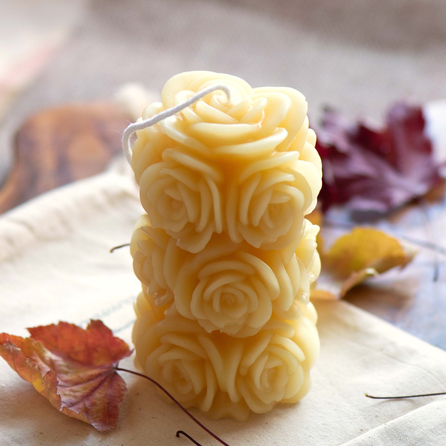 Rose Pillar Beeswax Candle