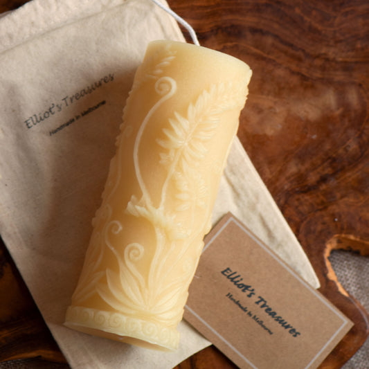 Rustic Fern Pillar Beeswax Candle