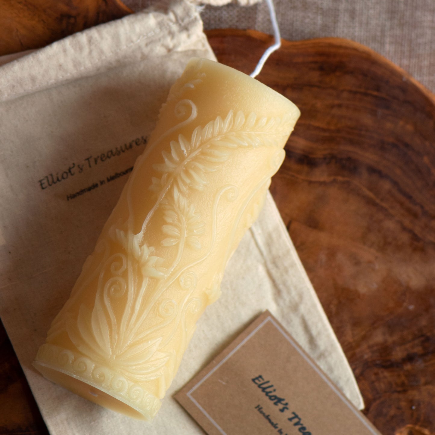 Rustic Fern Pillar Beeswax Candle