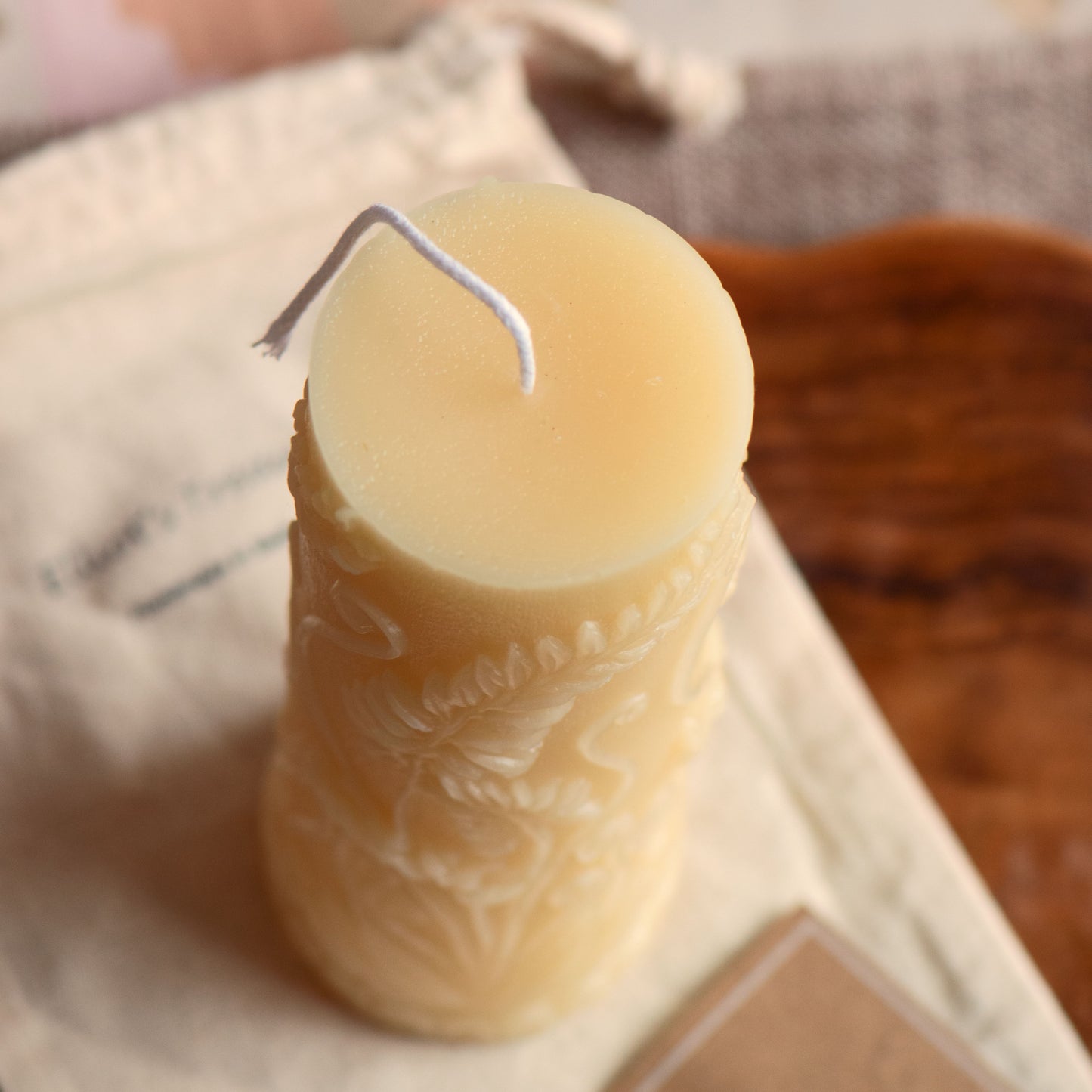 Rustic Fern Pillar Beeswax Candle