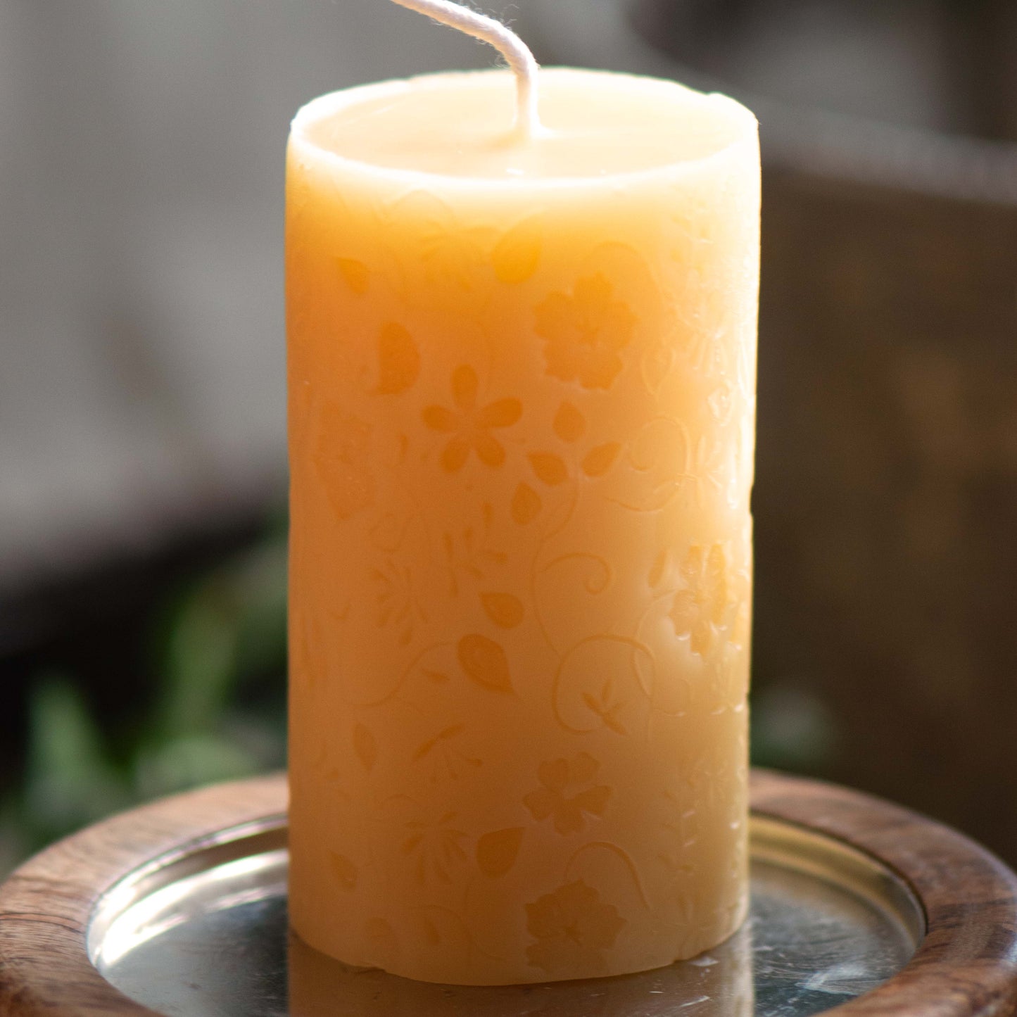 Floral Pillar Beeswax Candle