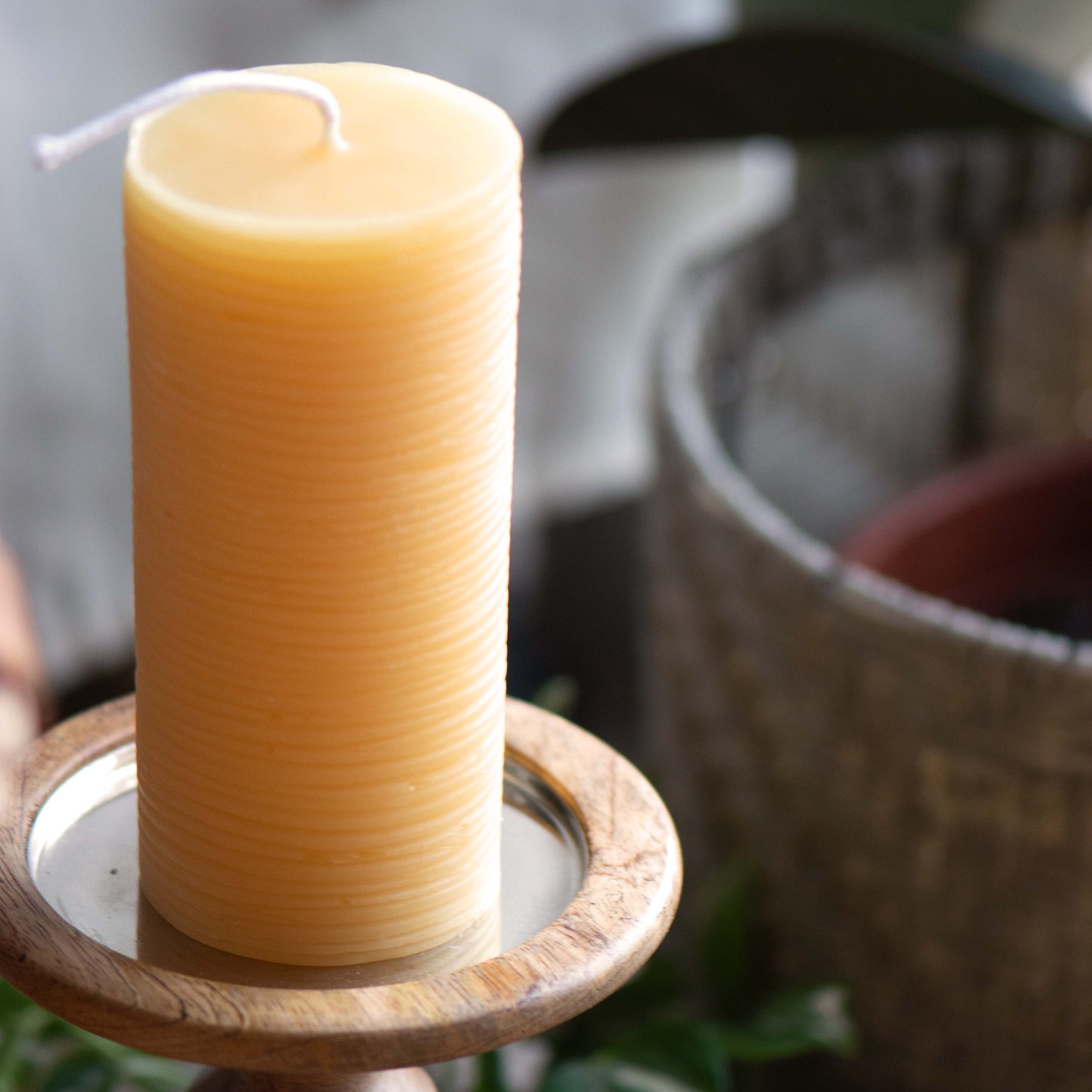 Line Pattern Pillar Beeswax Candle