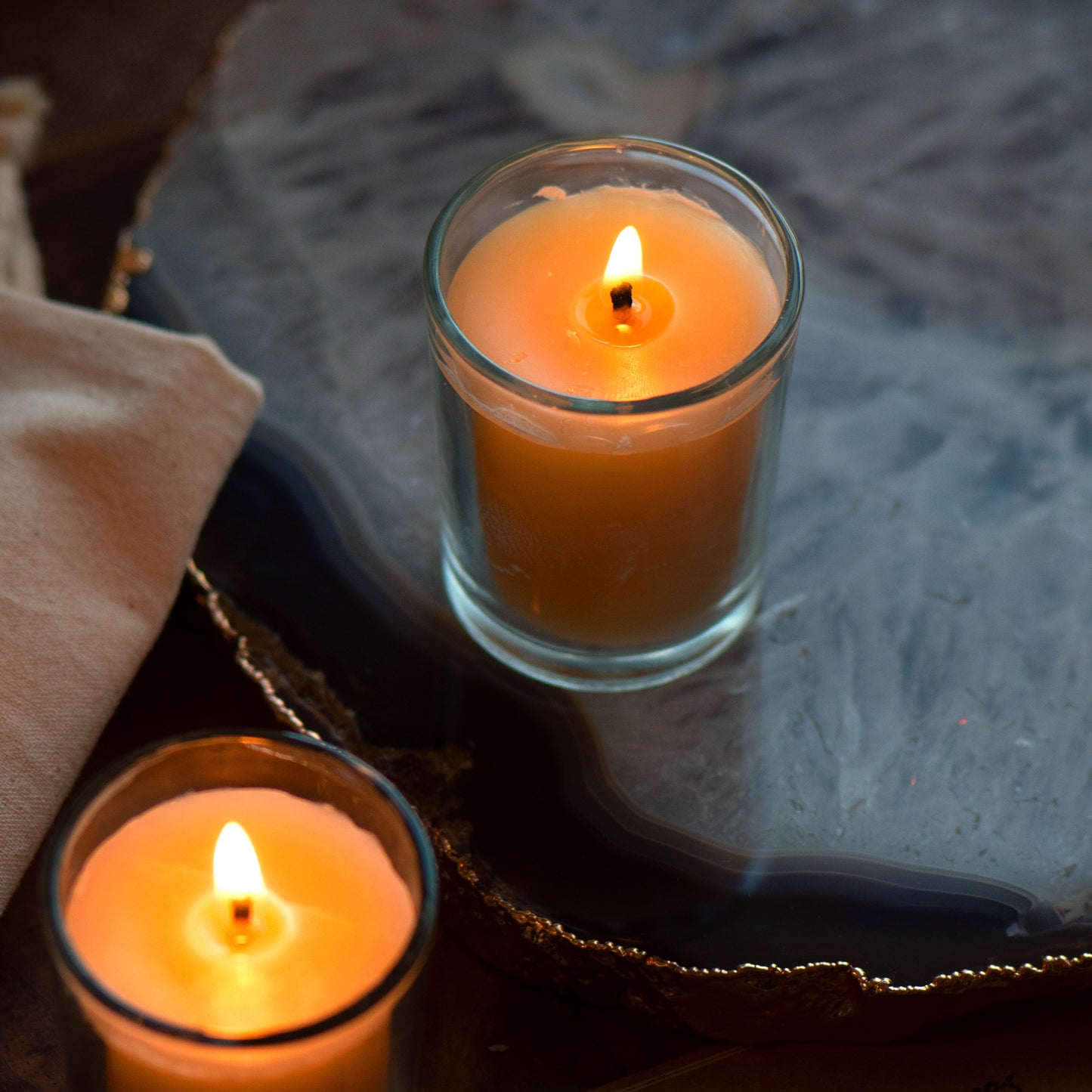 Beeswax Votive Candle with Reusable Glass Holder